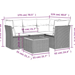 vidaXL Loungeset met kussens & hout salontafel - Grijs - Poly rattan - 5 stuks Hot