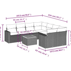 vidaXL Loungeset met kussens & salontafel voor 8 personen- Grijs - Poly rattan Hot
