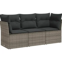 vidaXL Loungeset met kussens - set van 3 - Grijs - Poly Rattan - 179x62x69 cm Discount