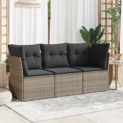 vidaXL Loungeset met kussens - set van 3 - Grijs - Poly Rattan - 179x62x69 cm Discount