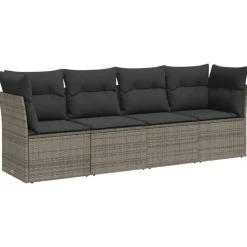 vidaXL Loungeset met kussens - set van 4 - Grijs - Poly Rattan - 234x62x69 cm Sale