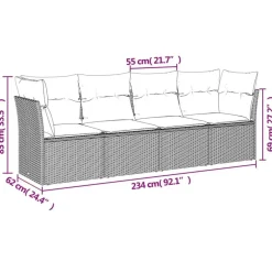 vidaXL Loungeset met kussens - set van 4 - Grijs - Poly Rattan - 234x62x69 cm Sale