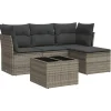 vidaXL Loungeset met kussens & tuintafel - Grijs - Poly Rattan - 5 stuks Outlet