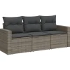 vidaXL Loungeset met kussens voor 3 personen - Grijs - Poly Rattan Best