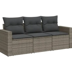 vidaXL Loungeset met kussens voor 3 personen - Grijs - Poly Rattan Best