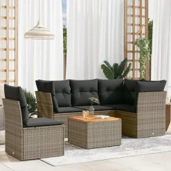 vidaXL Loungeset met kussens & hout salontafel - Grijs - Poly rattan - 6 stuks Hot