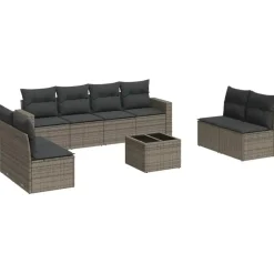 vidaXL Loungeset met kussens en tuintafel voor 8 personen - Grijs - Poly Rattan Discount