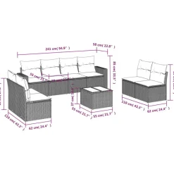 vidaXL Loungeset met kussens en tuintafel voor 8 personen - Grijs - Poly Rattan Discount