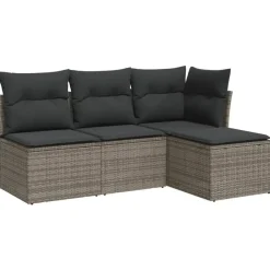 vidaXL Loungeset met kussens - Grijs - Poly rattan - 4 stuks Hot