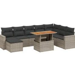 vidaXL Loungeset voor 8 met kussens en verstelbaar hout salontafel - 9 stuks Sale