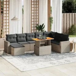 vidaXL Loungeset voor 8 met kussens en verstelbaar hout salontafel - 9 stuks Sale