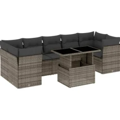 vidaXL Loungeset voor 7 met kussens en verstelbaar salontafel - Gris - 8 stuks Best