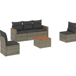 vidaXL Loungeset voor 5 met kussens en salontafel - Grijs - Poly rattan Sale