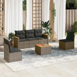 vidaXL Loungeset voor 5 met kussens en salontafel - Grijs - Poly rattan Sale
