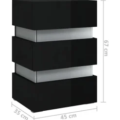 vidaXL Nachtkastje LED 45x35x67 cm bewerkt hout hoogglans zwart New