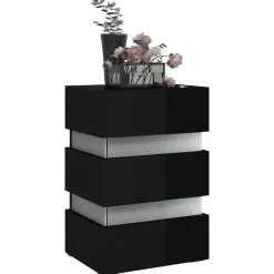 vidaXL Nachtkastje LED 45x35x67 cm bewerkt hout hoogglans zwart New