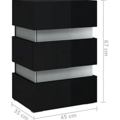 vidaXL Nachtkastje LED 45x35x67 cm bewerkt hout hoogglans zwart New