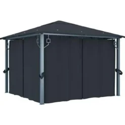 vidaXL Prieel met gordijn 300x300 cm aluminium antraciet Discount