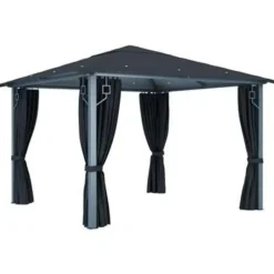 vidaXL Prieel met gordijn 300x300 cm aluminium antraciet Discount