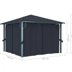 vidaXL Prieel met gordijn 300x300 cm aluminium antraciet Discount