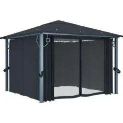 vidaXL Prieel met gordijn 300x300 cm aluminium antraciet Discount