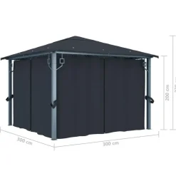 vidaXL Prieel met gordijn 300x300 cm aluminium antraciet Discount