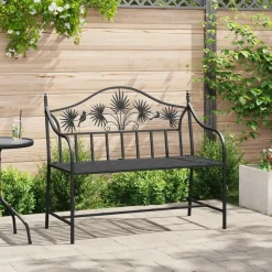 vidaXL Tuinbank met vogels en bloemen ontwerp -Zwart - Staal - 104x52.5x89 cm Online