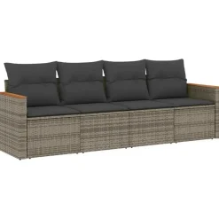 vidaXL 4-zits Loungebank met kussens - Grijs - Poly rattan -234x62x69 cm Online