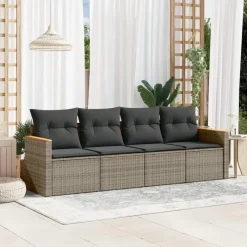 vidaXL 4-zits Loungebank met kussens - Grijs - Poly rattan -234x62x69 cm Online