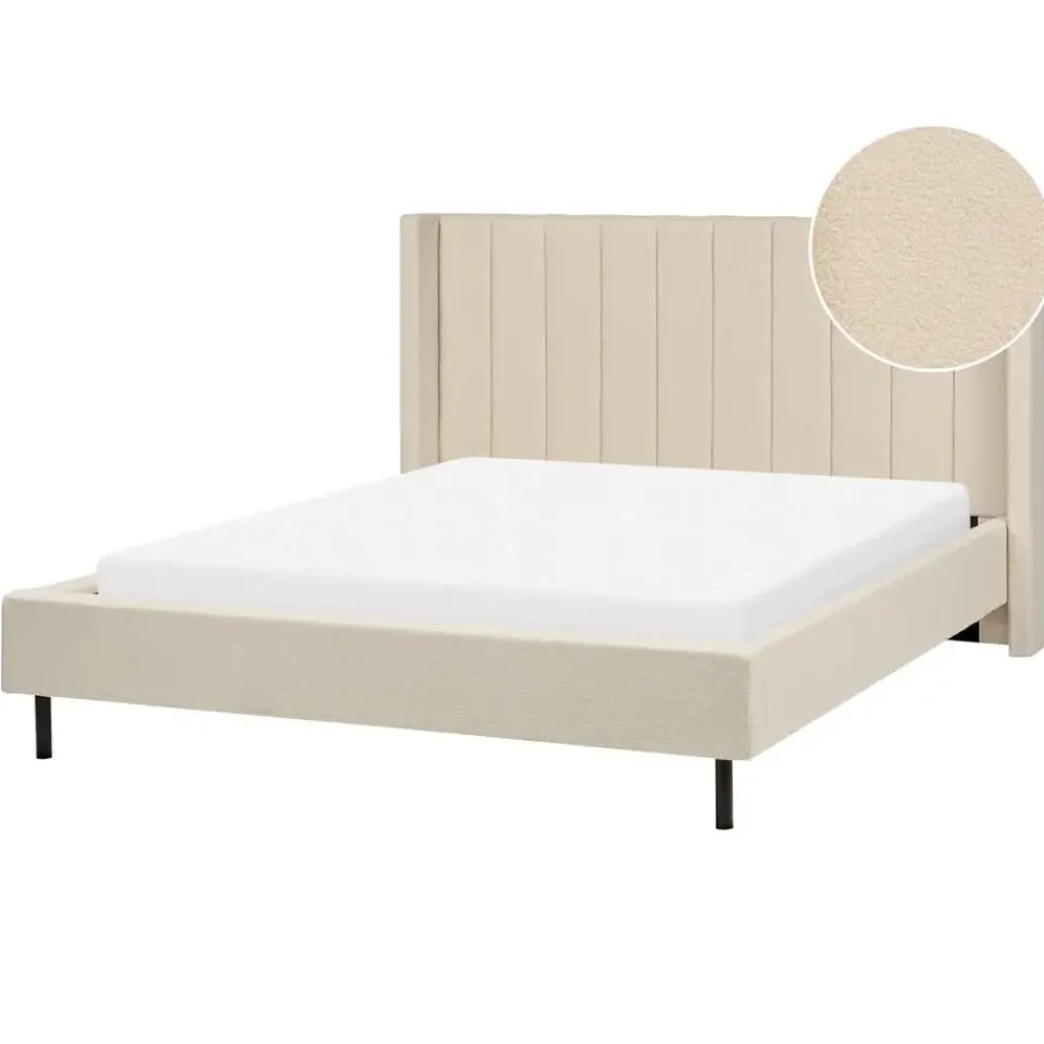 Beliani VILETTE - Tweepersoonsbed - Beige - 160 x 200 cm - Bouclé Online