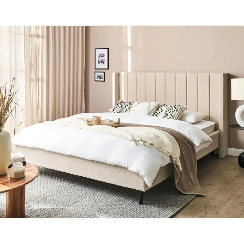 Beliani VILETTE - Tweepersoonsbed - Beige - 160 x 200 cm - Bouclé Online
