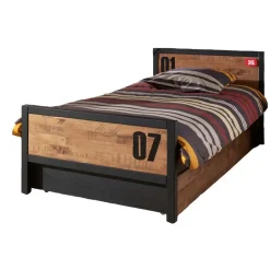 Vipack bed Alex met rolbed/opberglade en nachtkastje - bruin/zwart - 90x200 cm Online