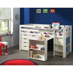 Vipack halfhoogslaper Pino met bureau - incl. lades - wit - 114x105x209,3 cm Best