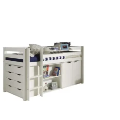 Vipack halfhoogslaper Pino met bureau - incl. lades/kast - wit - 114x105x209,3 cm New