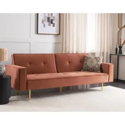 Beliani VISNES - Slaapbank 3-zits - Goudbruin - Fluweel Discount