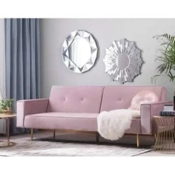 Beliani VISNES - Slaapbank 3-zits - Roze - Fluweel Clearance