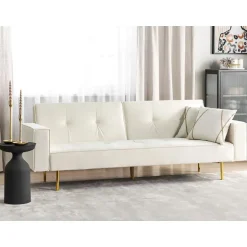 Beliani VISNES - Slaapbank 3-zits - Wit - Fluweel Online