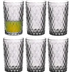 Vivalto Drinkglazen Diamonds - grijs glas - 6x - 370 ml Outlet