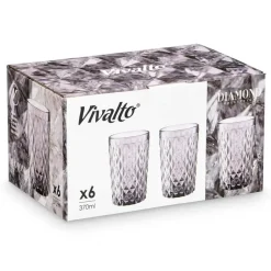 Vivalto Drinkglazen Diamonds - grijs glas - 6x - 370 ml Outlet