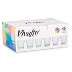 Vivalto Waterglazen/drinkglazen - 6x - kleurenmix - 310 ml - 9 cm New