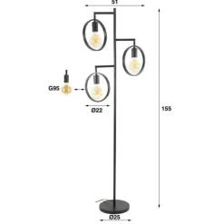 Dimehouse Vloerlamp Fabiola metaal 3-lichts - 155x50x155 cm - Metaal - Grijs Outlet
