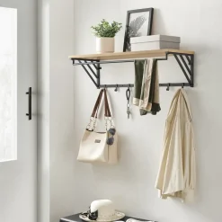 Merkloos Wandkapstok - industriële look - 7 haken - 90x26x30 cm - lichte eik Online