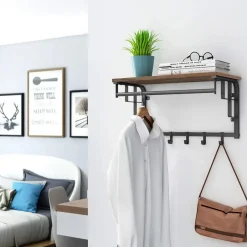 Merkloos Wandkapstok - vintage - 5 haken - 66x27x30 cm - vintage bruin Clearance