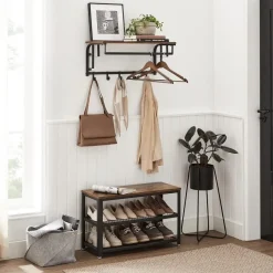 Merkloos Wandkapstok - vintage - 5 haken - 66x27x30 cm - vintage bruin Clearance