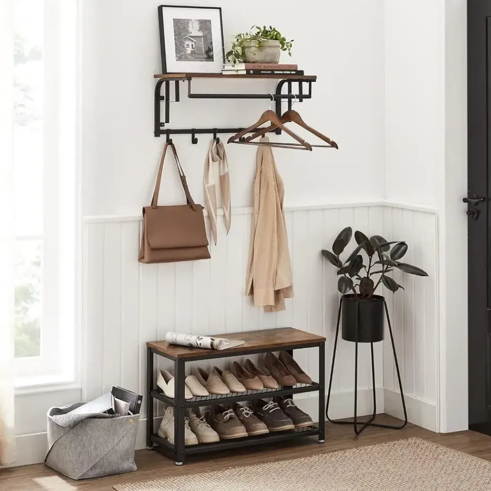 Merkloos Wandkapstok - vintage - 5 haken - 66x27x30 cm - vintage bruin Clearance