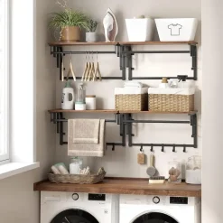 Merkloos Wandkapstok - vintage - 5 haken - 66x27x30 cm - vintage bruin Clearance