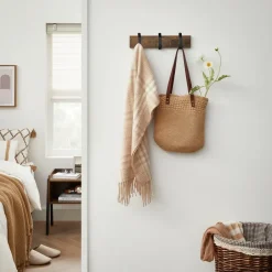 Merkloos Wandkapstok met 6 Haken - compacte houten Muurkapstok - Vintage Bruin en Zwart Clearance