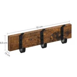 Merkloos Wandkapstok met 6 Haken - compacte houten Muurkapstok - Vintage Bruin en Zwart Clearance