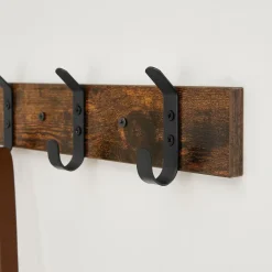 Merkloos Wandkapstok met 6 Haken - compacte houten Muurkapstok - Vintage Bruin en Zwart Clearance