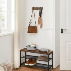 Merkloos Wandkapstok met 6 Haken - compacte houten Muurkapstok - Vintage Bruin en Zwart Clearance